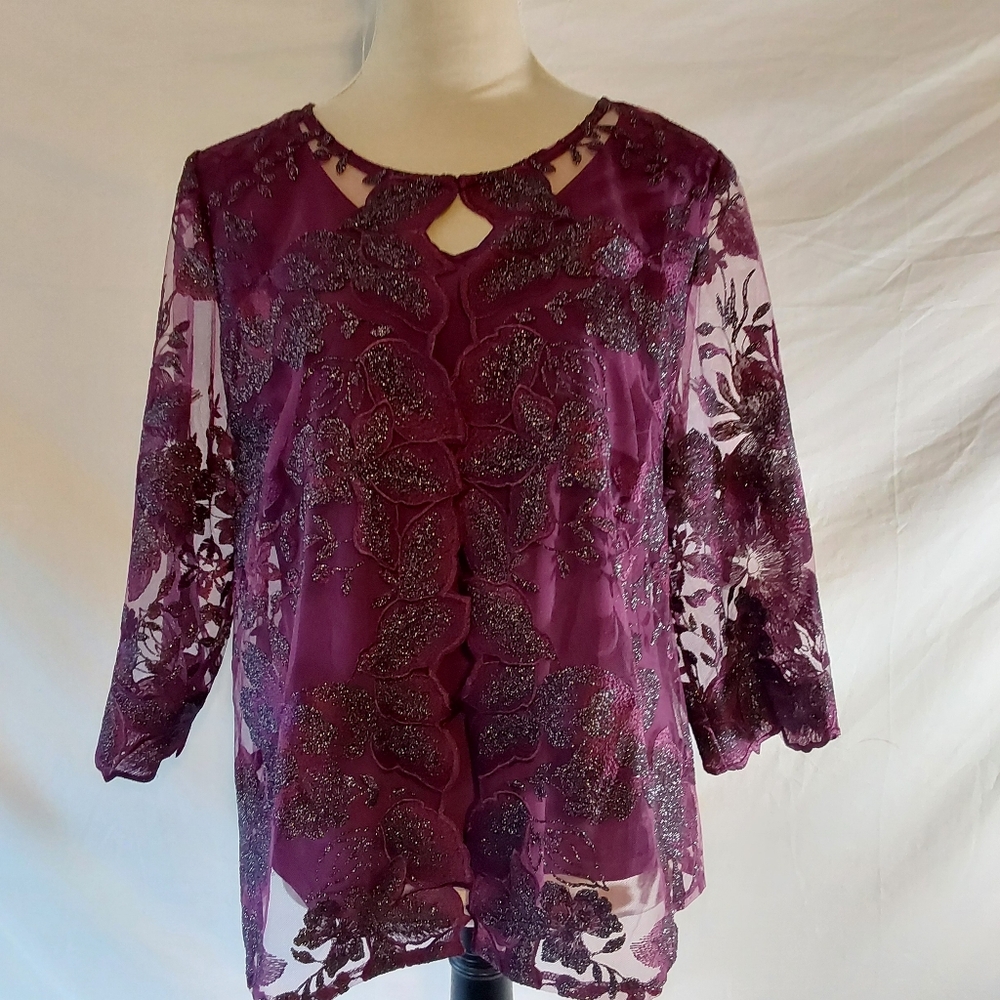 Alex Evening Petite twin set Top Blouse Large PWith Matching Pants Petite Large - Picture 2 of 12